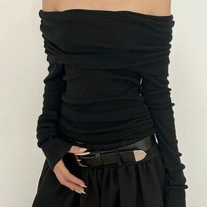 Commense Overfold Off-Shoulder Mesh Shirt